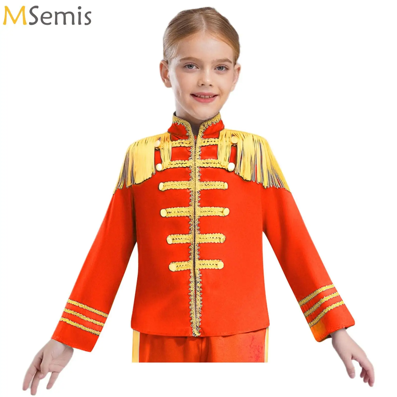

Boys Girls Drum Major Team Uniform 1960s British Pop-Star Costume Marching Band Tassel Jacket Coat for Halloween Performance