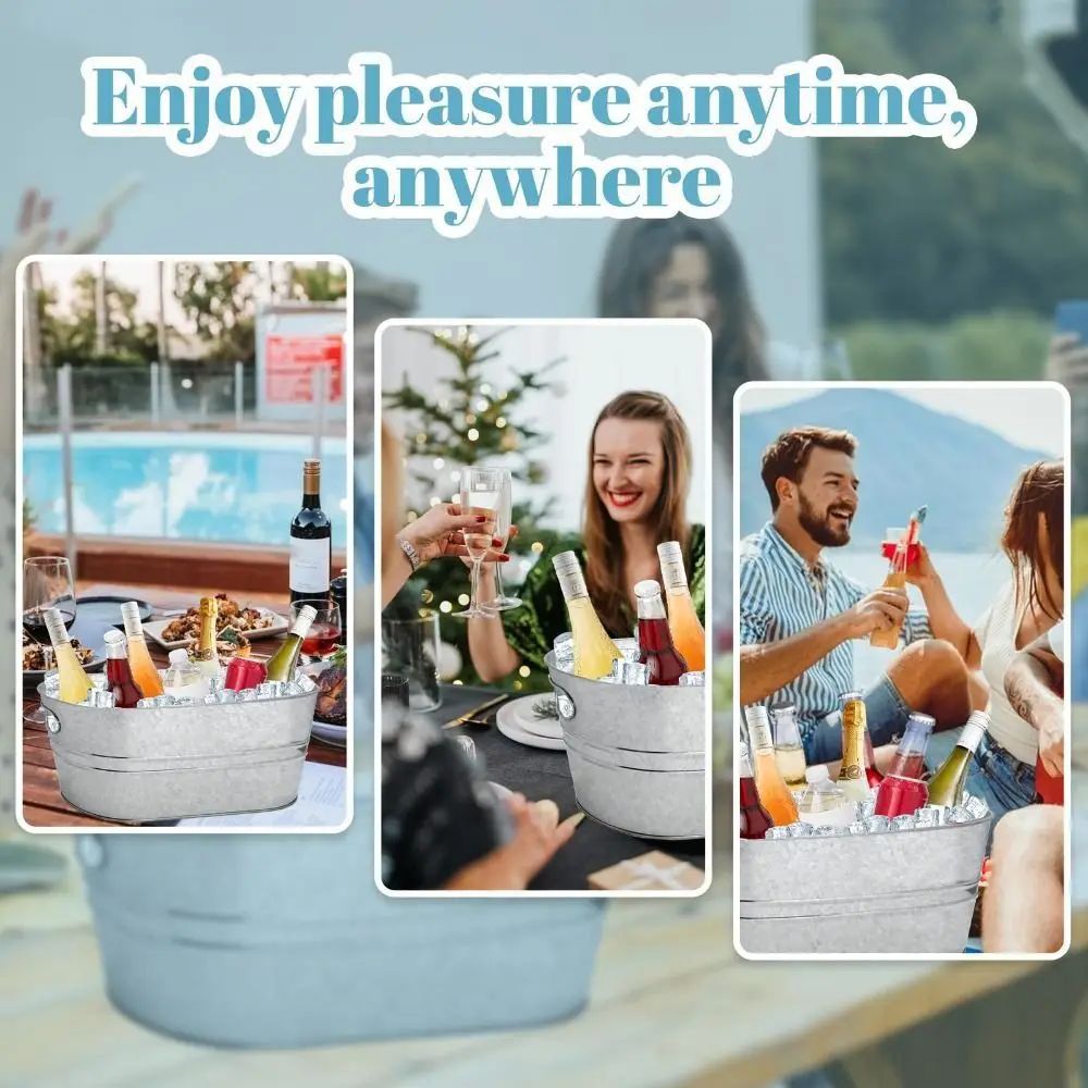 High Quality 15L Galvanized Tub Metal Large Capacity Beverage Tub Drink Bucket Parties