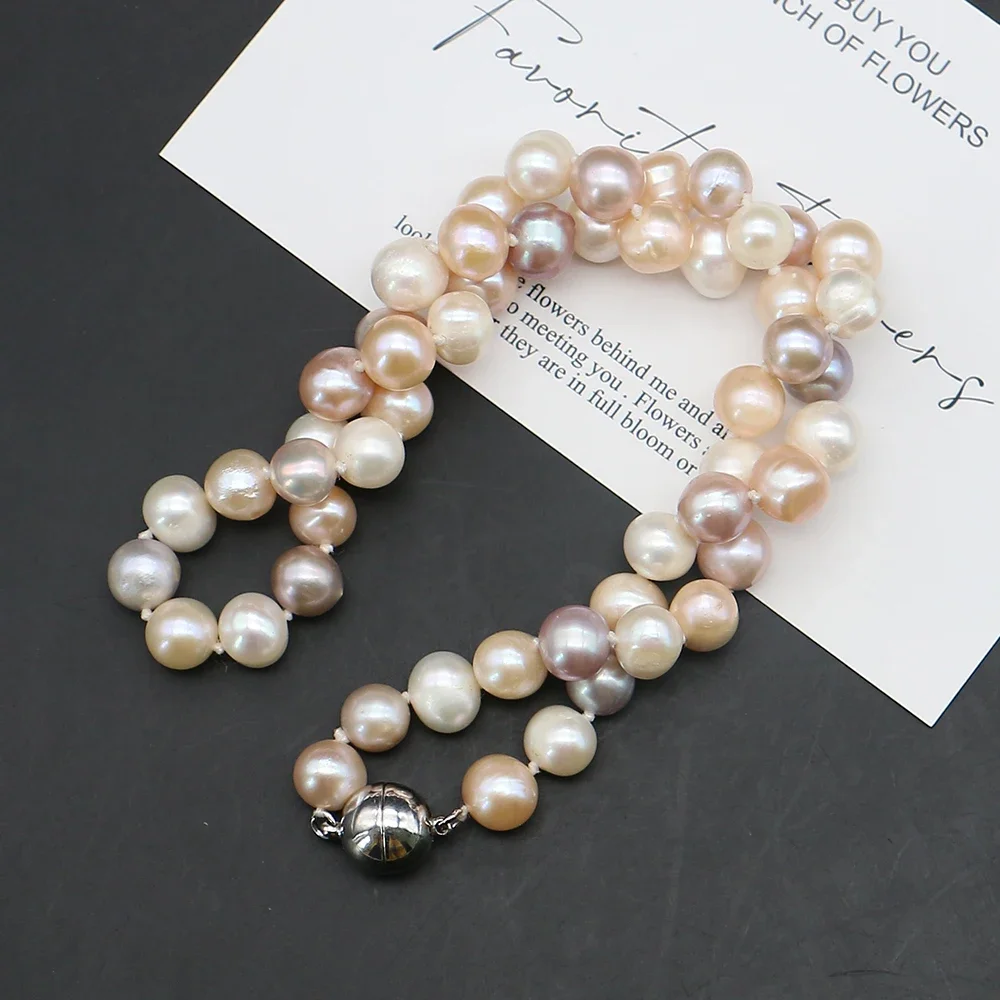 7-8mm Round Natural Freshwater Pearl Necklace Mix Colors Edison Pearl With Spherical Magnetic Clasp Design Necklace Jewelry