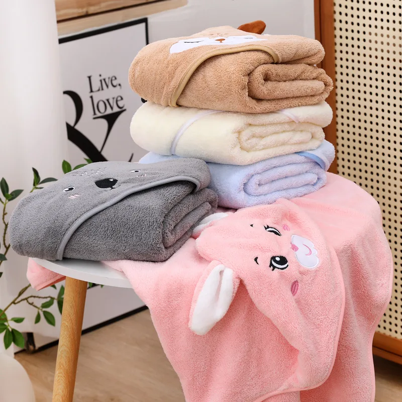 

80x80CM Cartoon Children's Absorbent Bath Towel Hooded Baby Bath Towel Four Seasons Boys Girls Swimming Bathrobe Bath Towel