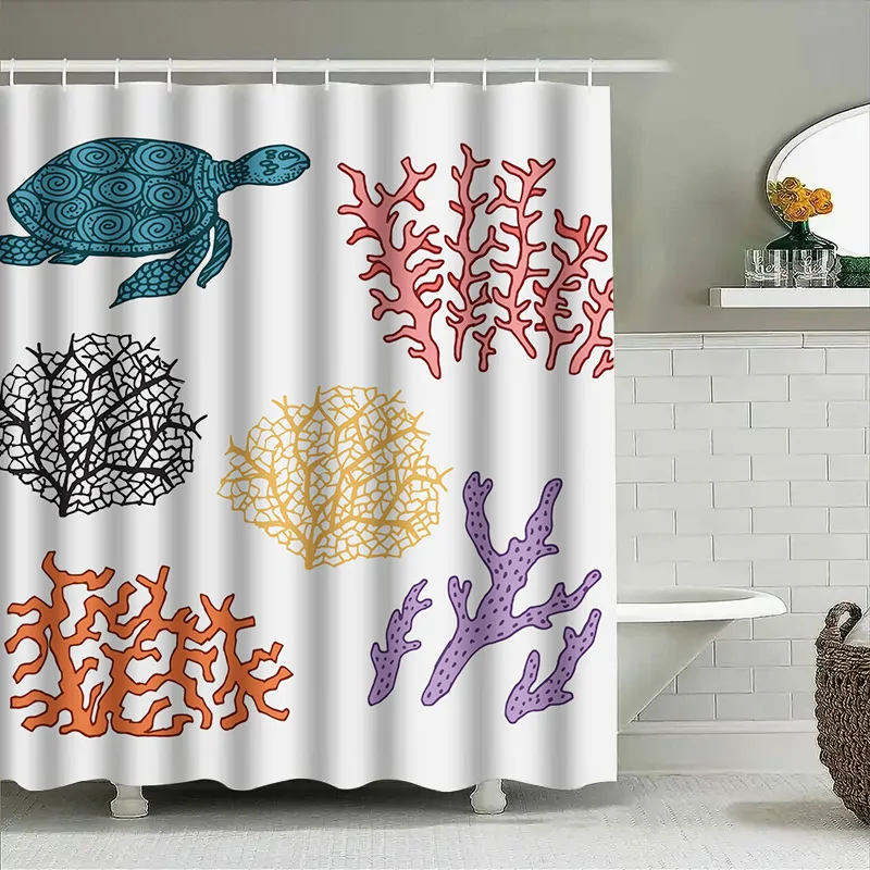

Черепаха Коралловый Синий Занавеска Для Ванной Водонепроницаемый Декор Для Ванной Комнаты Душ Плитка Комната Декоративный Современный Пластик Черный Оранжевый Красный Фиолетовый Whi