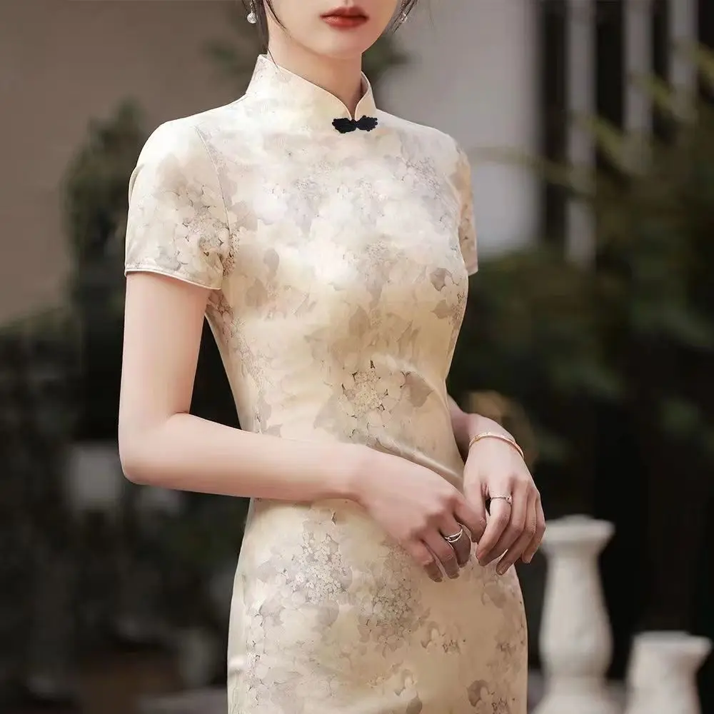 

Vintage Qipao Dress, Slim Republic Style Gown, Luxury Young Miss Summer Chinese Cheongsam Dress Plus Size