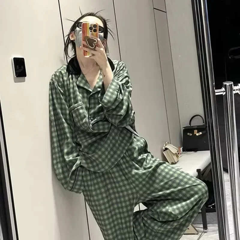 Women's Sleeve Long Striped Pajamas New Cartoon Sleepwear Spring Cardigan Home Autumn Pyjama Woman Soft Nightwear Set