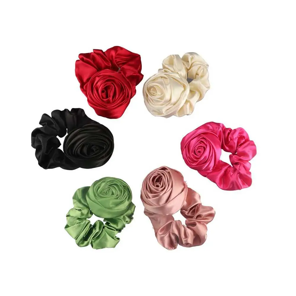 Scrunchies Large Intestine Hair Ring Flower Korean Style Headwear Silk Satin Hair Tie Women Hair Accessories Rose Hair Rope