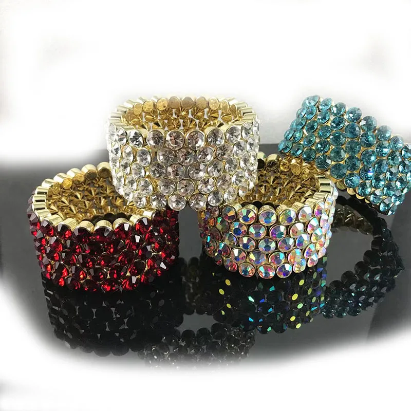 2022  New Fashion Womens Luxury Color Crystal Bracelets High Quality Elastic Wide Bracelets