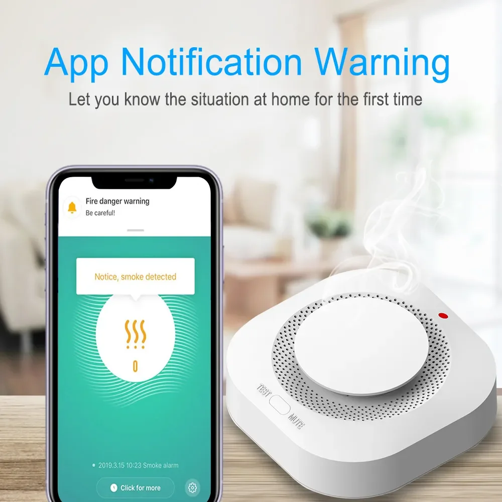 Wofea WiFi Smoke Detector Home Security Fire Alarm System Tuya Smart Smoke Sensor APP Message Push 95db Sound No Need Hub