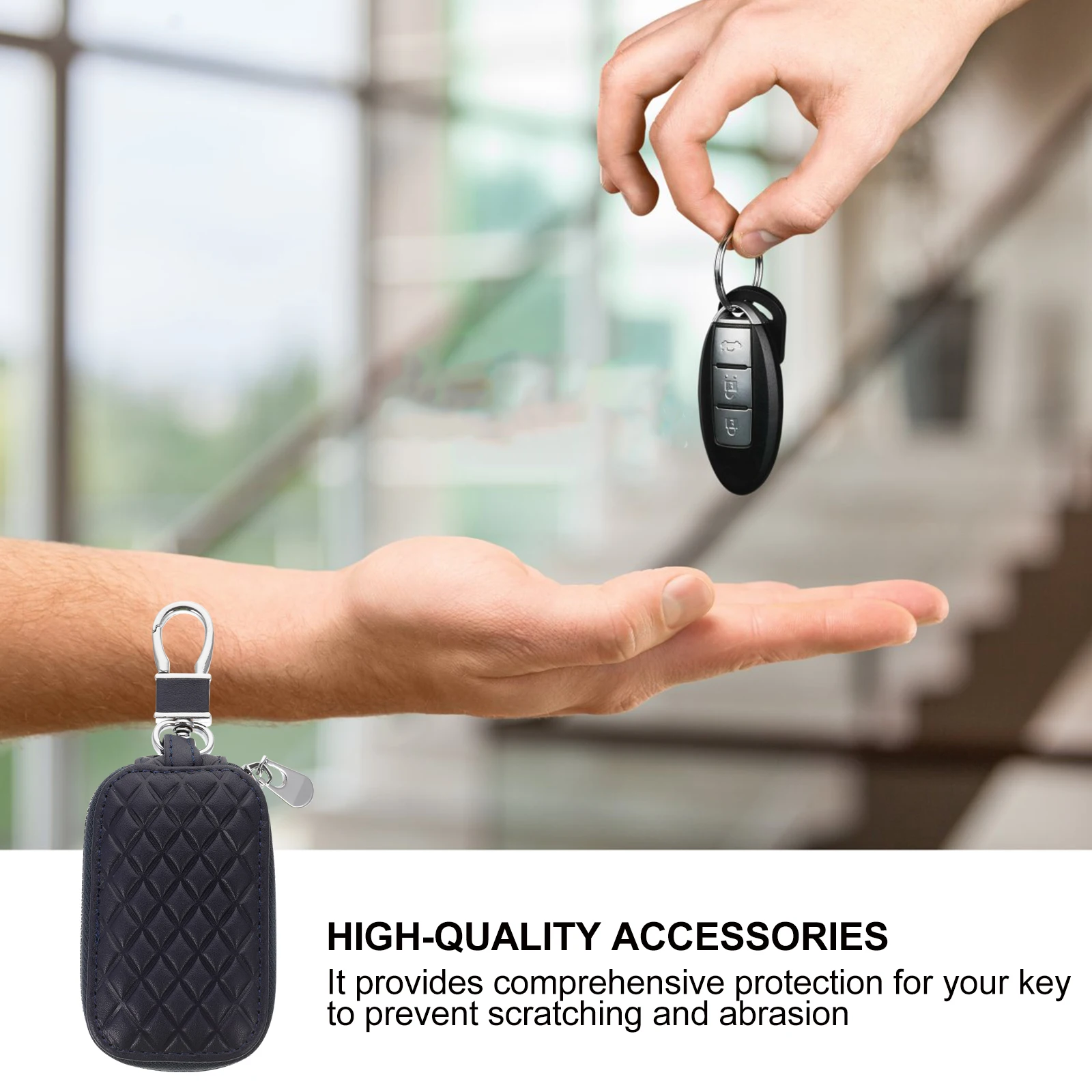 

1pc Car Key Cover Protector With Zipper Hook For Universal Key Fob Case Accessories Keychain Storage