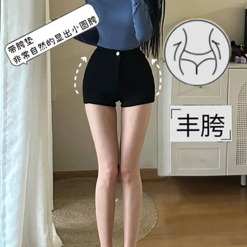 American Vintage Fashion Black Denim Shorts Summer New Subculture High-waisted Hottie Jeans Women's Street Sexy Slim-fit Pants