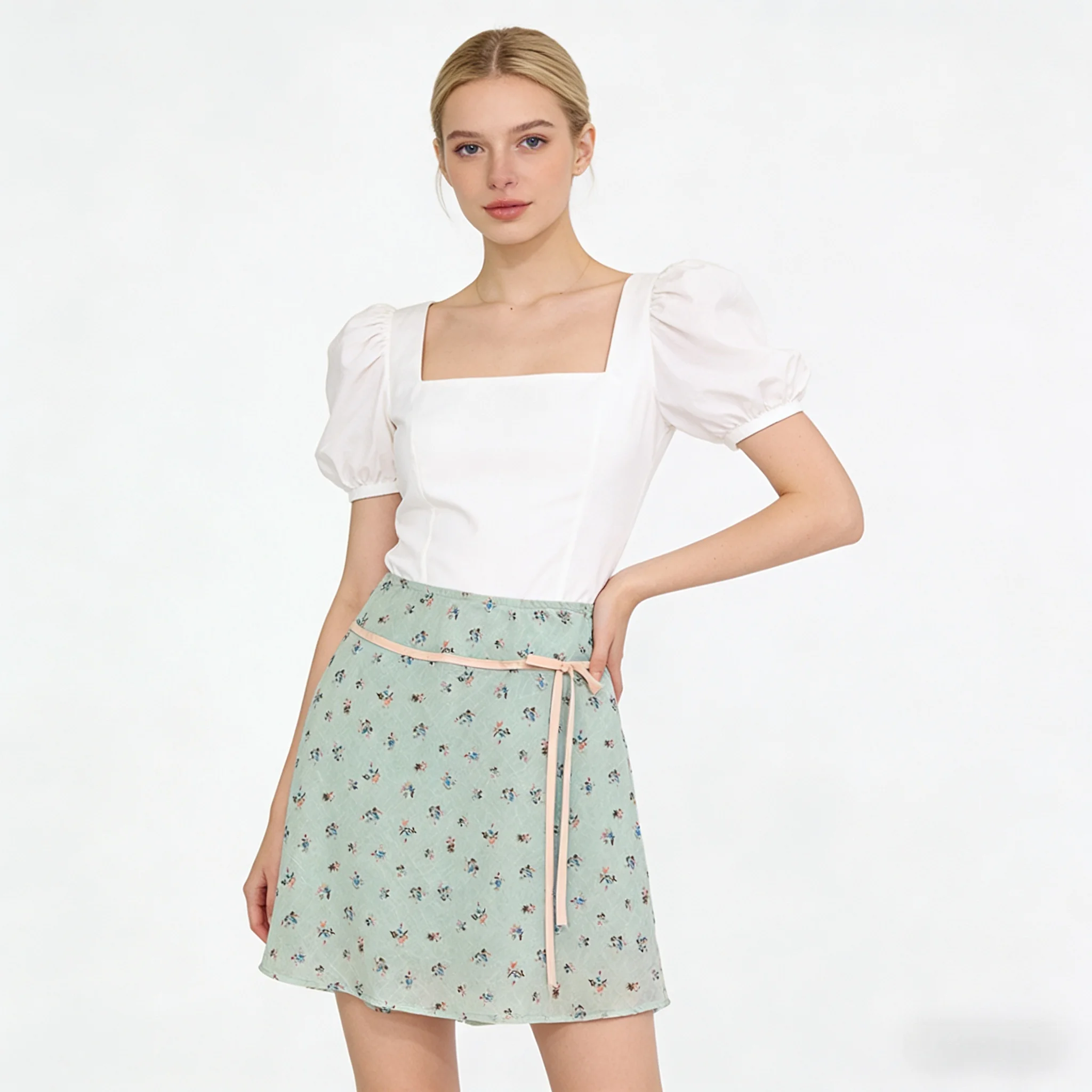 

Корейская цветочная юбка миди для женщин с завышенной талией, на завязках, новинка лета 2026, в стиле Y2K, милая повседневная короткая юбка для девушек