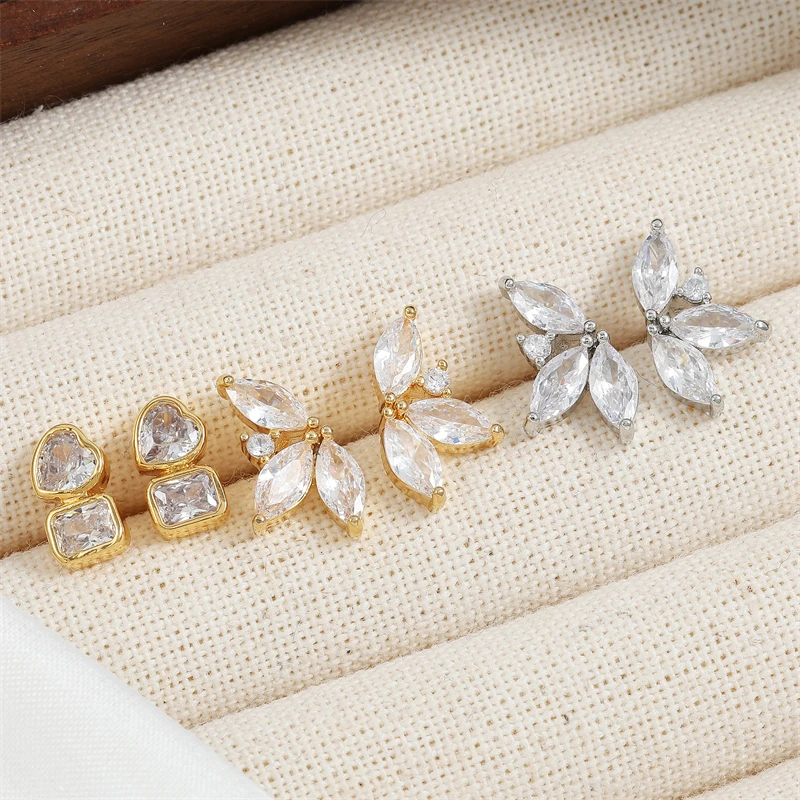 ZAKOL Fashion Marquise Zirconia Stud Earrings for Women Exquisite Leaf Heart CZ Earring Party Daily Jewelry Accessories