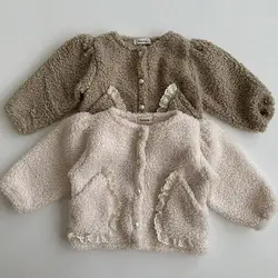 2025 inverno novo bebê casaco de lã quente mais veludo grosso infantil menina moda bolso jaqueta crianças casaco da criança roupas quentes