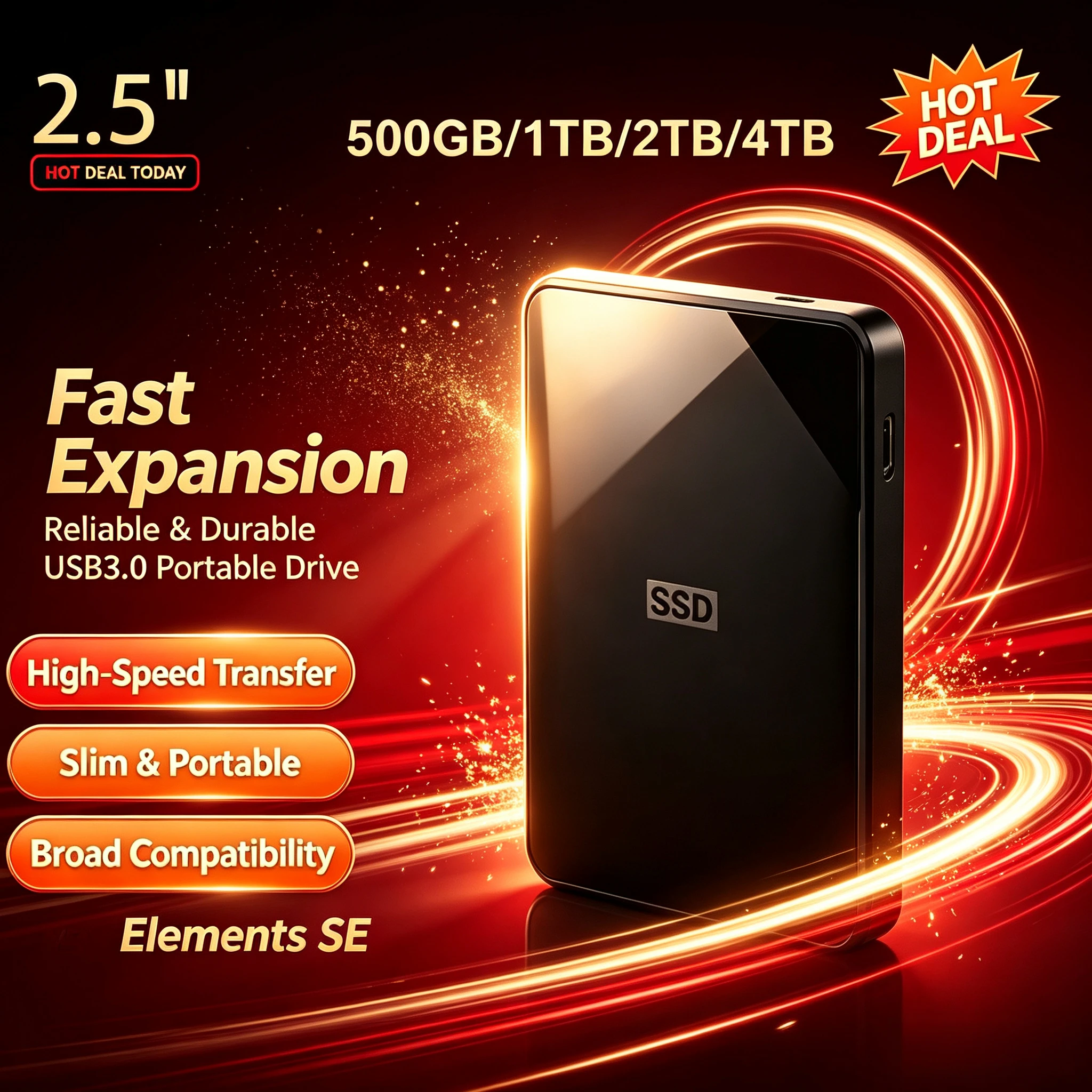 High Speed2.5" Elements External Hard Drive USB3.0  Trans Mission Portable HDD 2TB 4TB E Xternal Storage Disk For Notebok PC