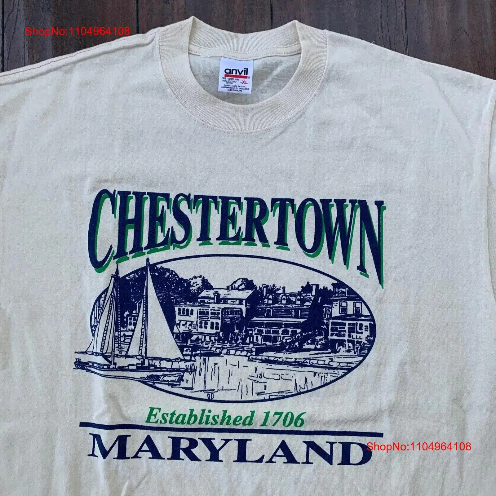 Camiseta Vintage de Chestertown Maryland, yunque de la costa este, banda de barcos de viaje Y2K de los años 90, ropa de calle lavada vintage, moda versátil