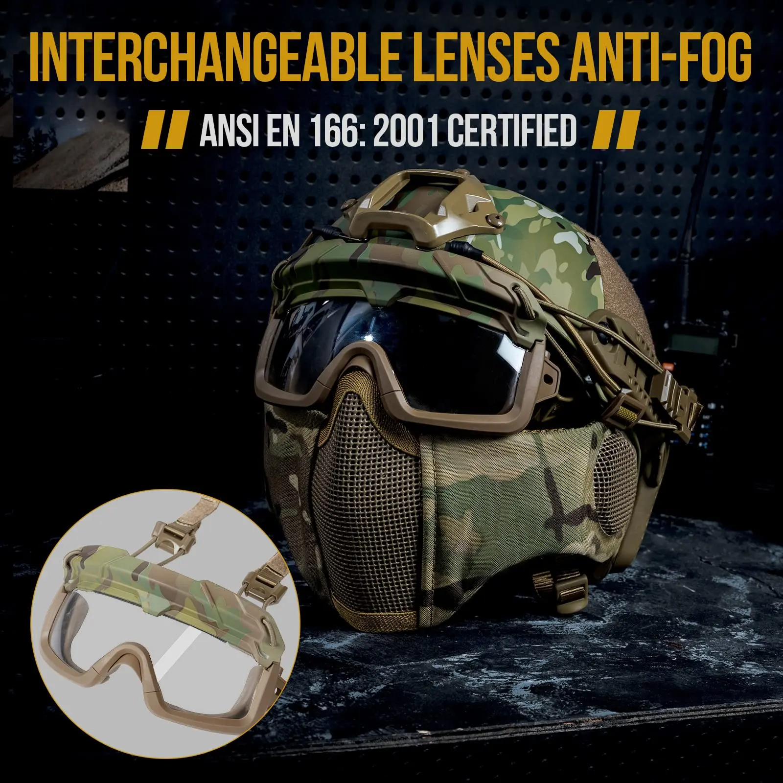 Casco táctico Airsoft rápido de cara completa con máscara y gafas - imagen 4