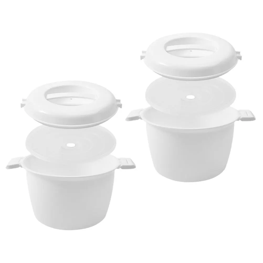 

2pcs Microwave Rice Cooker Large Capacity White Insulated Portable Food Container Kitchen Appliance Home Office Use