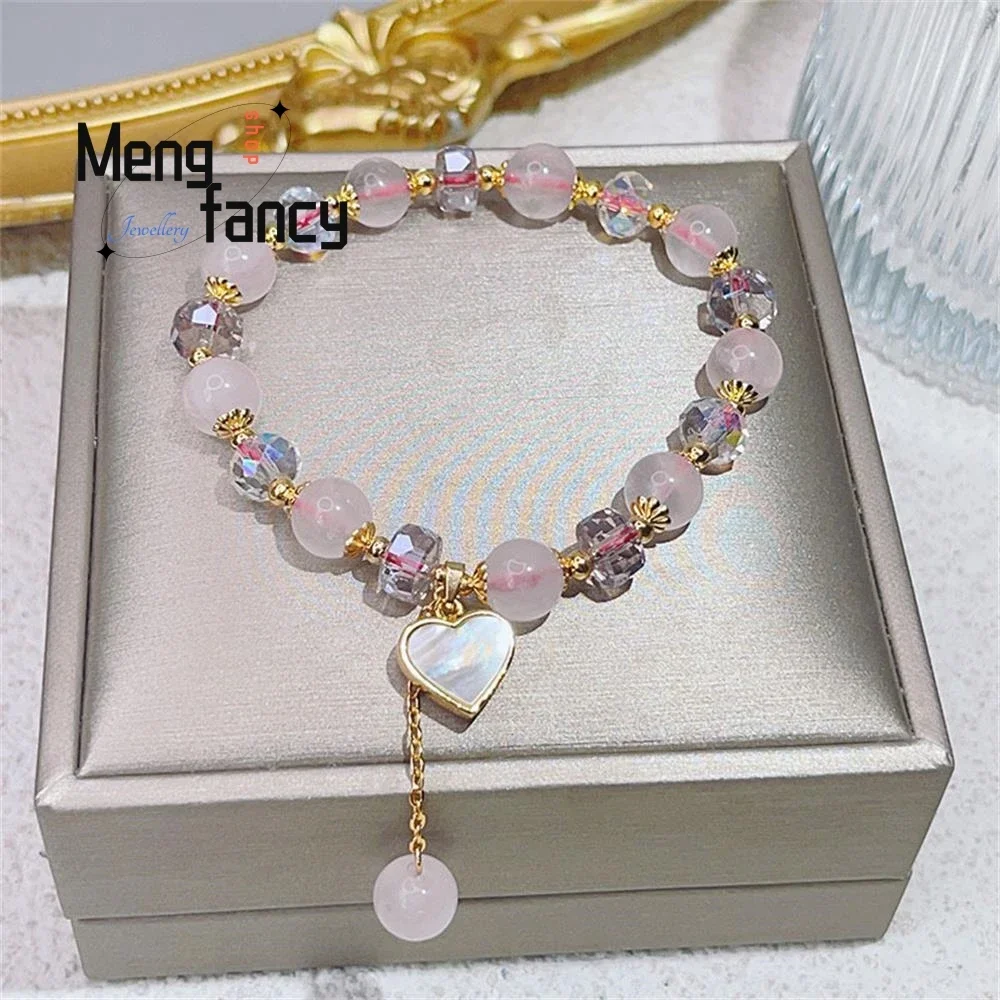 

Natural Powder Crystal Bracelet Female Wangwang Peach Blossom Shell Love Pendant High Sense Popular Light Luxury Fashion Jewelry