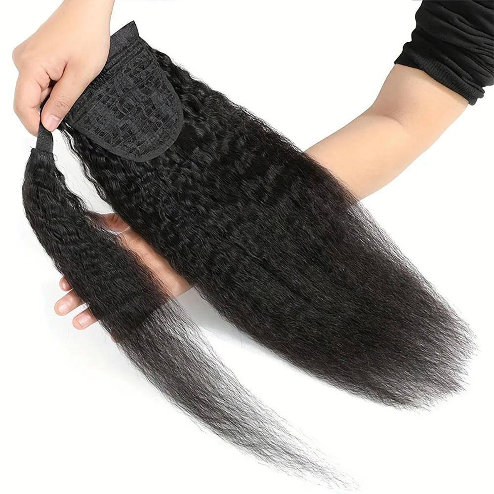 غريب مستقيم الشعر ذيل حصان مع معجون سحري 100% البرازيلي شعر الإنسان ذيل حصان ملحقات الشعر الطبيعي للنساء السود