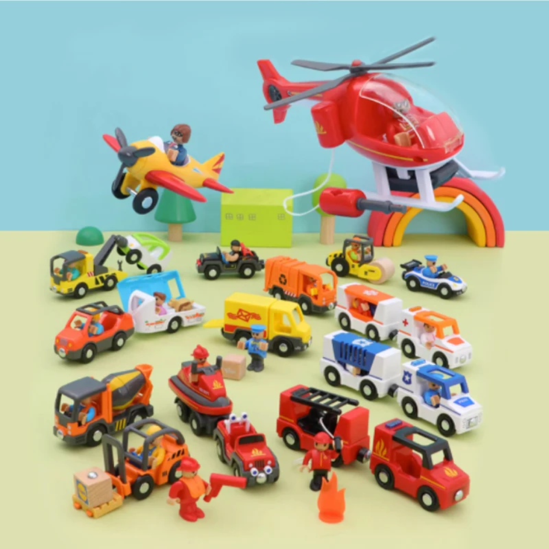 Sound and Light Magnetic Toy Car Ambulance Fire Truck Rescue Rail Car Game Scene Fit Wood Track Children Train Toy Gift