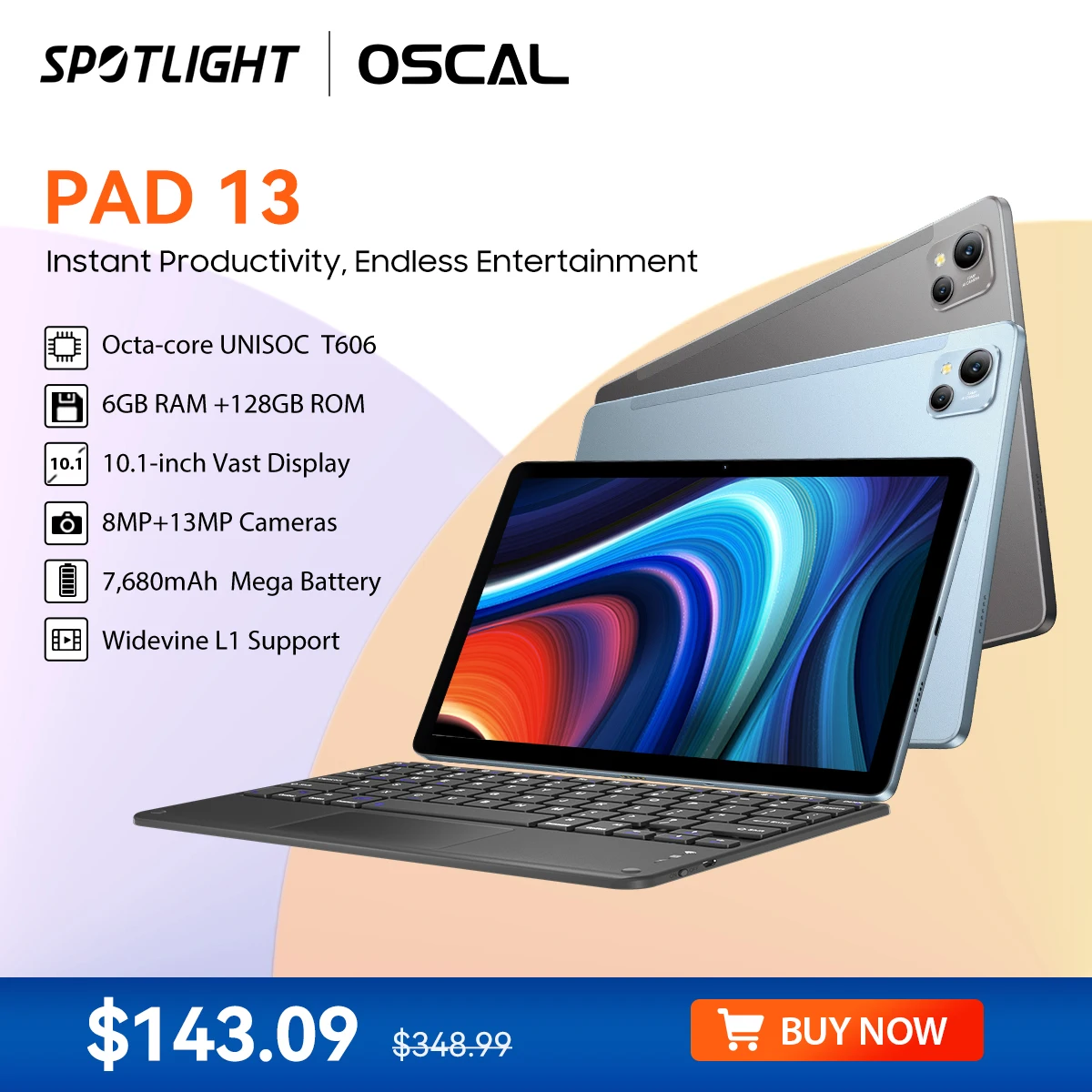 Oscal Pad 13 tablet 10,1 '' FHD + vrij display Unisoc T606,8 GB + 256 GB 13 MP camera tablets pc met styluspen Android 12.7680 mAh