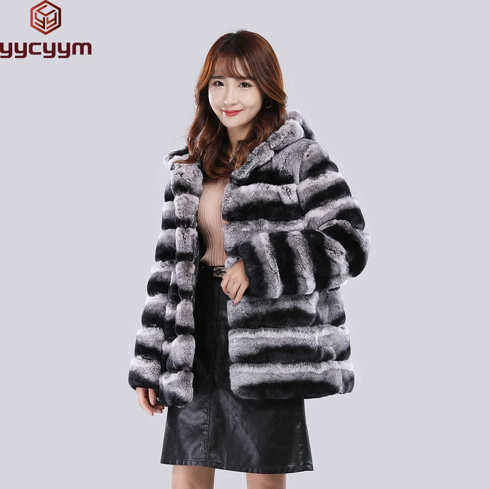 100% Natural Fur Warm Jacket Loose Knited Quality Luxury Hooded Full Sleeves Autumn Winter Women Real Rex Rabbit Thick Fur Coat