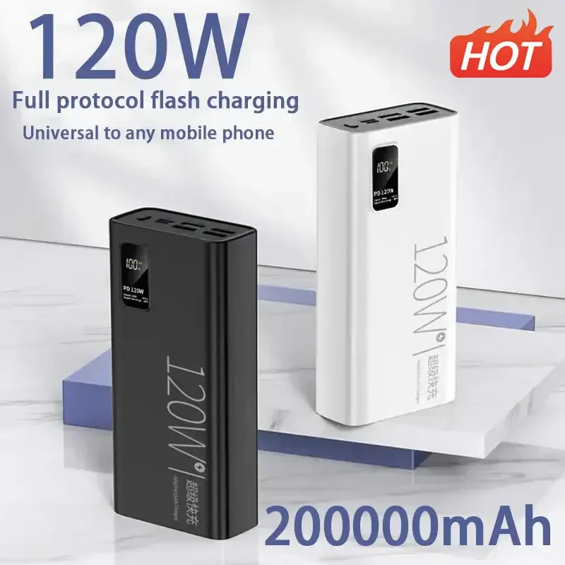 

200000 mAh Power Bank 120W Super Fast Charging 100% Sufficient Capacity Portable Battery Charger For iPhone Xiaomi Huawei