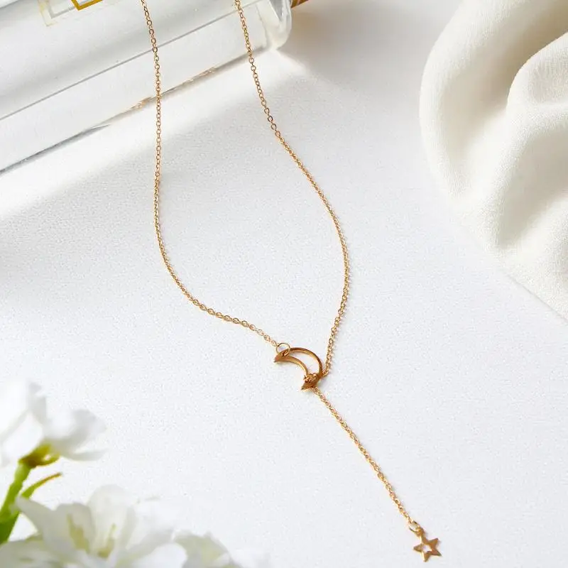 Unique Moon Star Pendant Choker Necklace Luxury Minimalist Design Jewelry for Women Valentine's Day Gift Party
