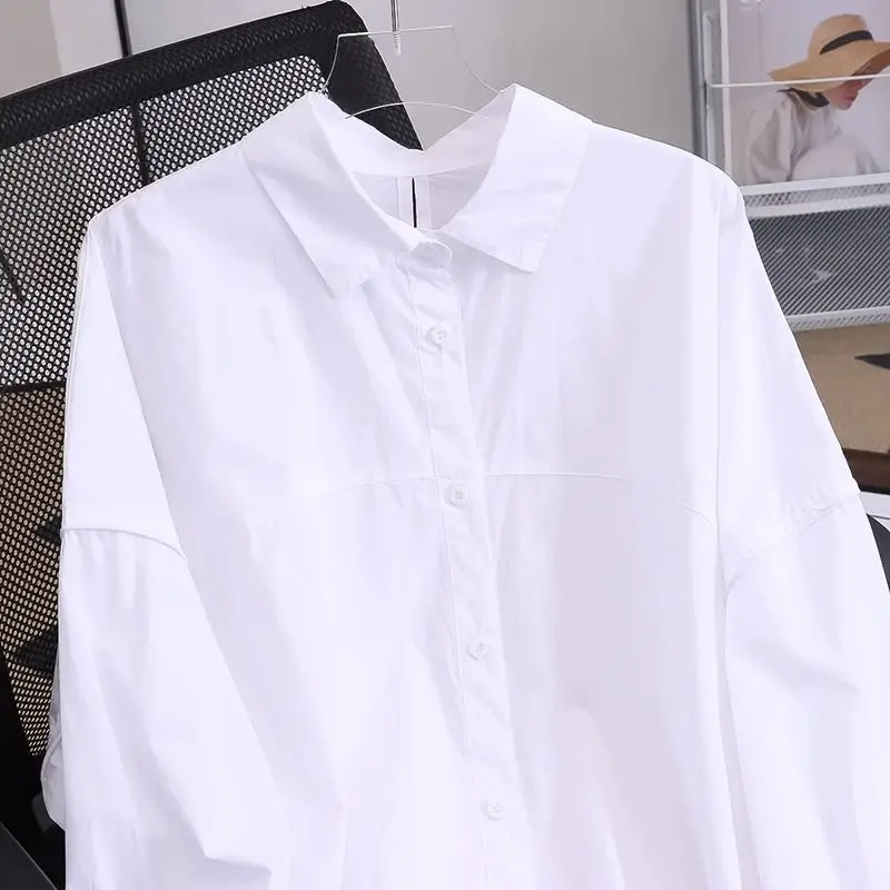 2023 Autumn New In Korean Fashion Off Shoulder Cotton White Shirt Woman Basic Long Sleeve Loose Casual Shirt Button Up Tops