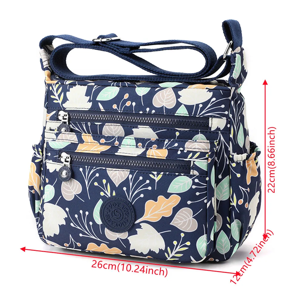 High Quality Waterproof Light Nylon Women Crossbody Bag Multi-pockets Female Shoulder Bag Fashion Casual Floral Handbag