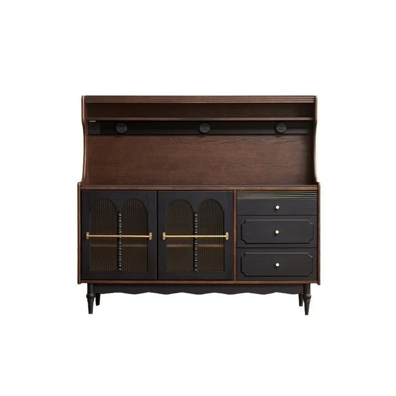 

Medieval retro solid wood dining side cabinet American living room wall cabinet integrated cabinet black French storage locker