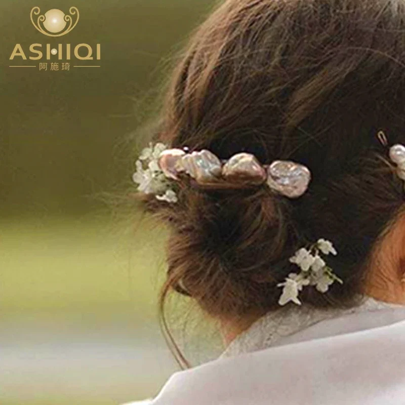 

ASHIQI Natural Baroque Pearl Hair Clips Spring Fashion Jewelry for Women