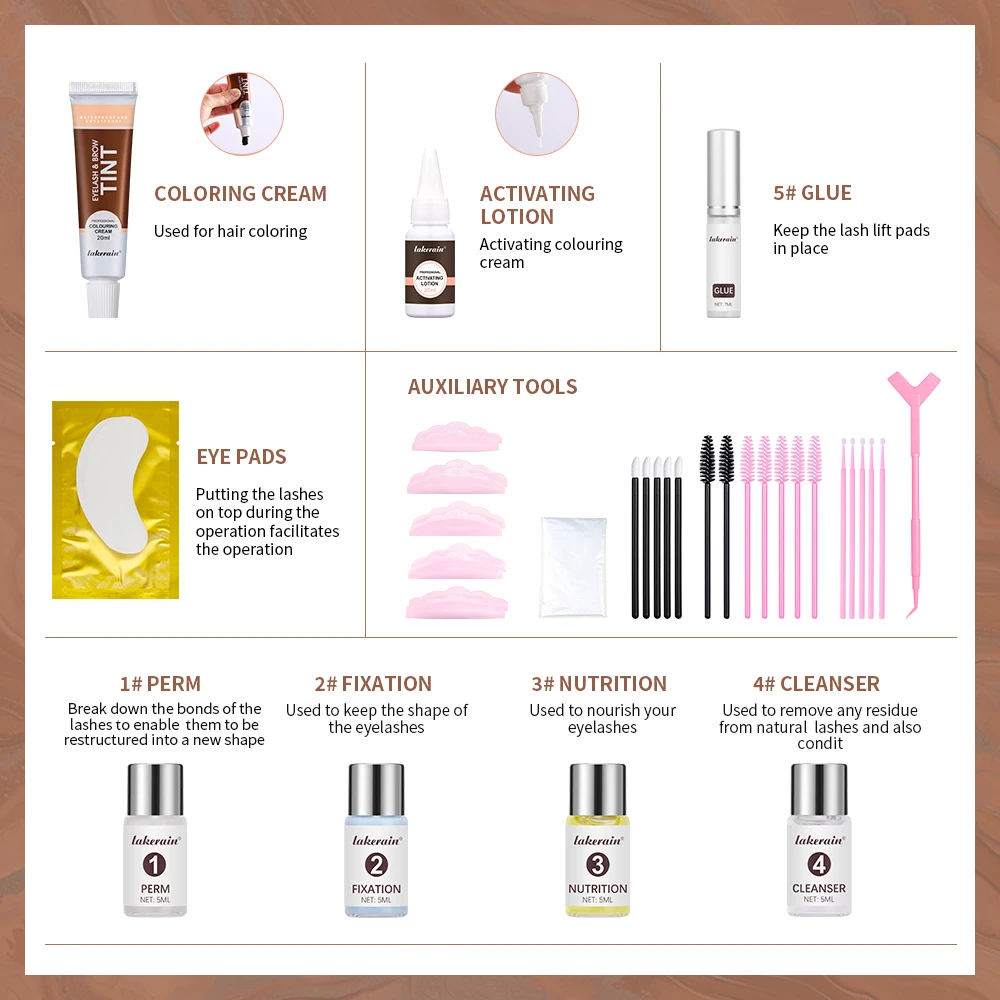 Kit professionale per arricciare le ciglia Effetto per arricciare le ciglia a lunga durata Tintura per sopracciglia Kit per modellare le ciglia Tinta sui ciglia e sopracciglia
