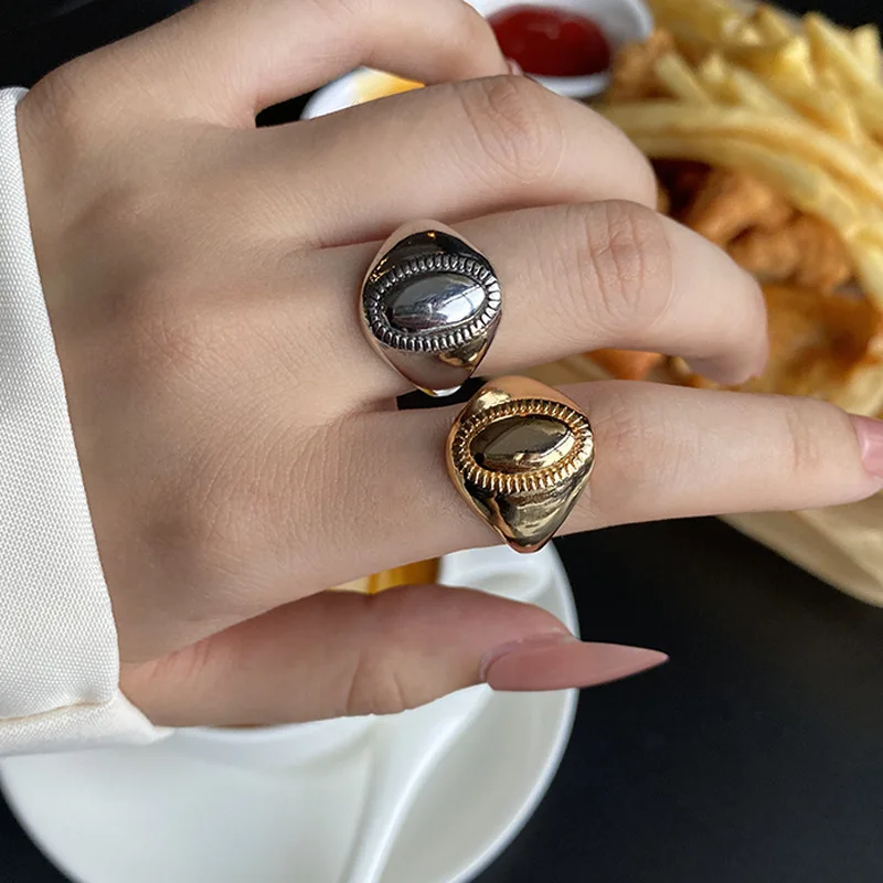925 Sterling Silver Oval Shape Wide Open Rings Minimalist Double Layer Line Ring For Women Daily Fine Jewelry Accessories