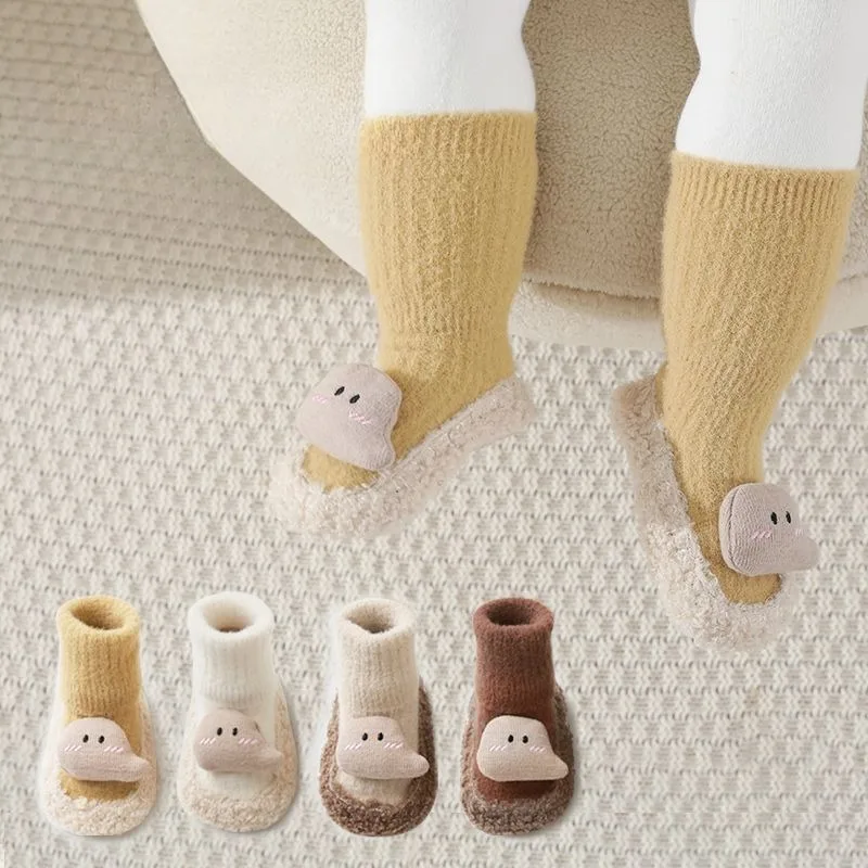 Calcetines de Piso para Bebés Recién Nacidos, Forrados de Franela Térmica de Invierno, 100% Algodón, Suela Suave, Antideslizantes para Interiores, Zapatos de Aprendizaje para Niños Pequeños ​