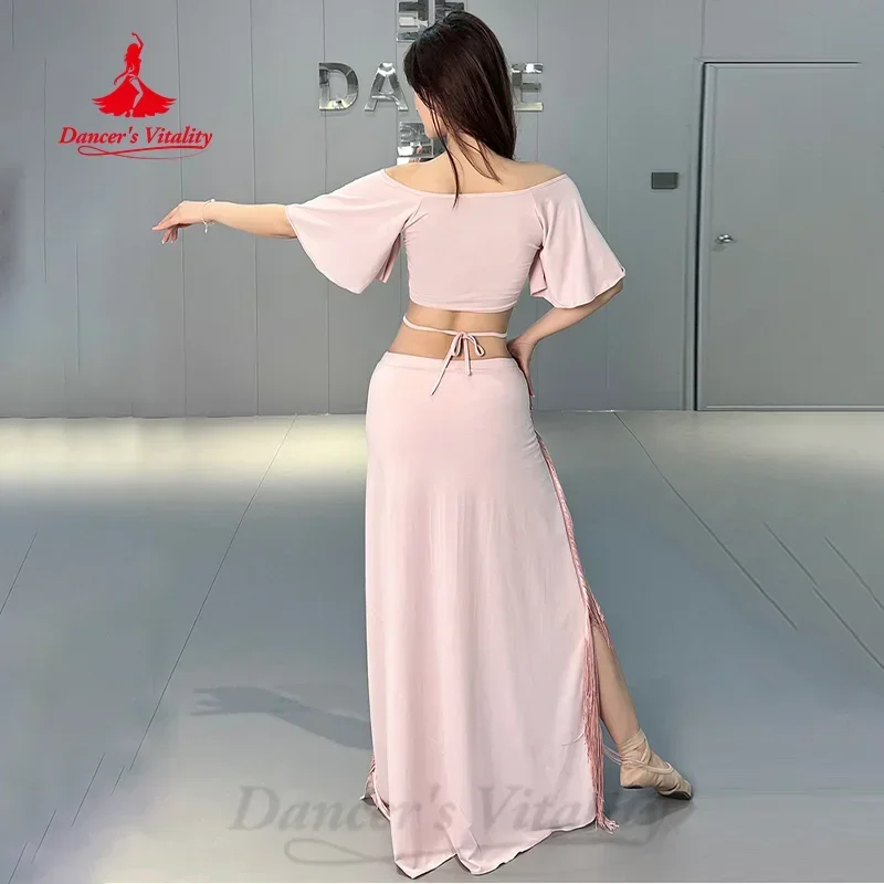 Belly Dancing Practice Clothes Sexy Flared Sleeve Top+Tassel Long Skirt 2pcs Adult Oriental Dance Professional Training Clothing
