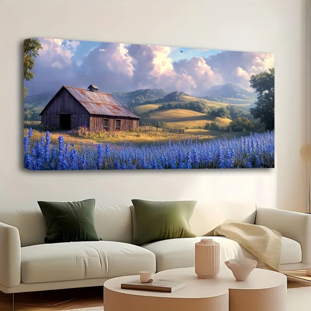 1.5 inch thick pine solid wood frame, mural farm landscape, modern country, nature painting artwork