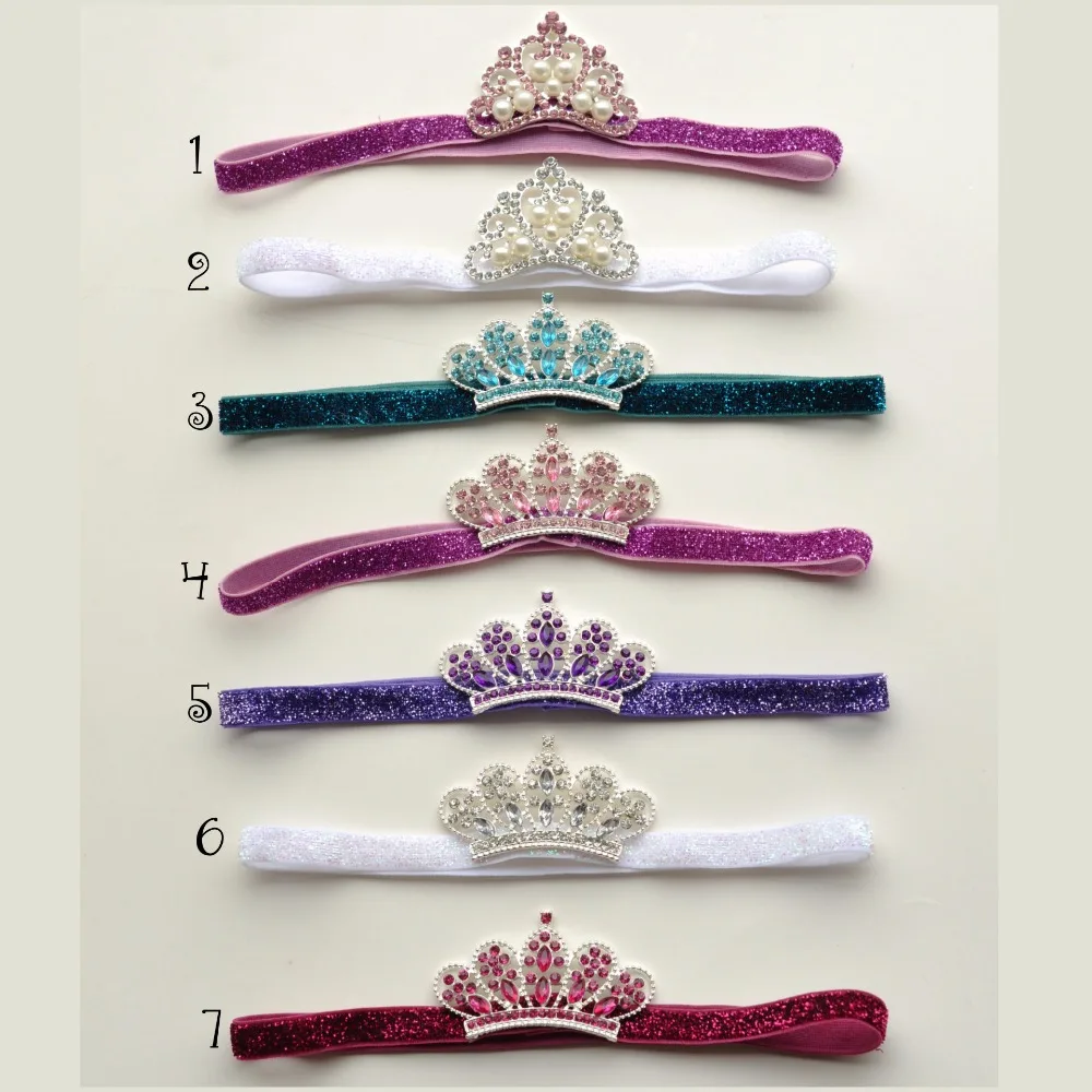 10 pçs/lote Newborn DIY Brilhante Elastic Crianças Headbands + Meninas Acessórios Para o Cabelo + Pérola Da Coroa de Strass Tiara Artesanal Boutique