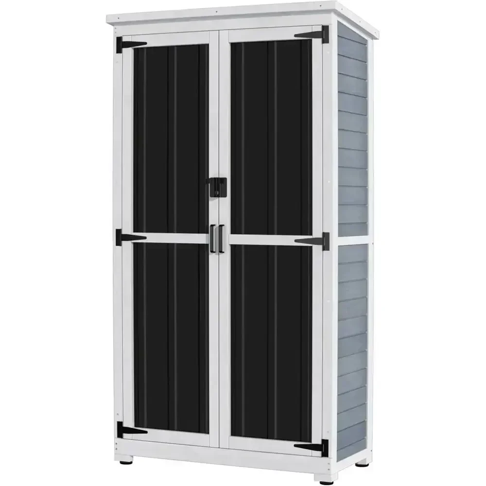 Durable Metal & Wood Outdoor Storage Cabinet with Waterproof Roof and Secure Lock