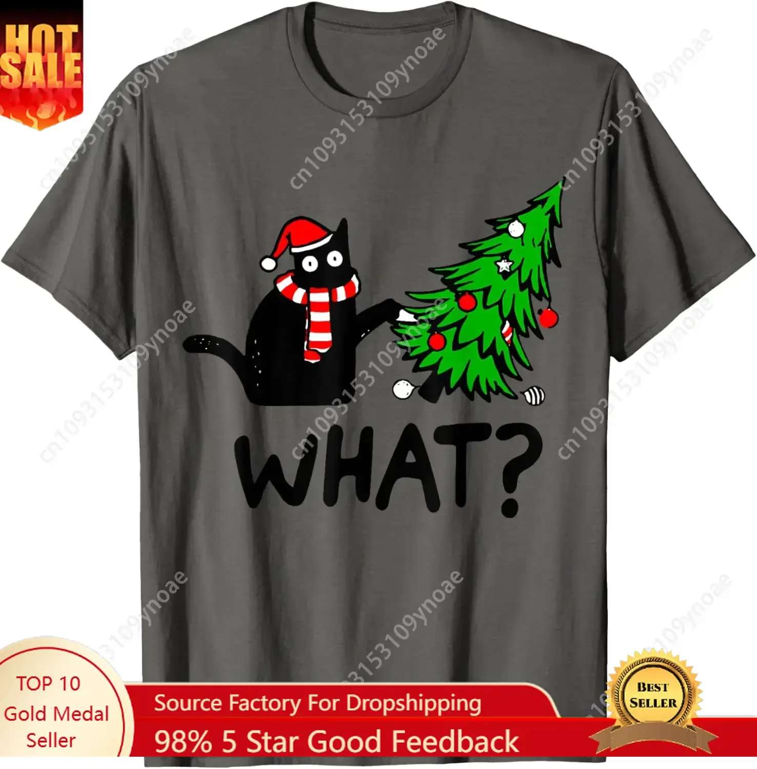 Funny Black Cat Gift Pushing Christmas Tree Over Cat What TShirt Man Women Cotton Tee Soft Shirt Breathable Top Short Sleeves