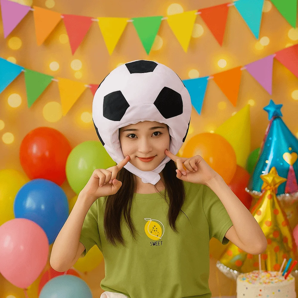 

Cute Funny Football Headgear Novelty Comfortable Cartoon Headgear Cap Unique Soft Plush Headgear Cosplay Costume