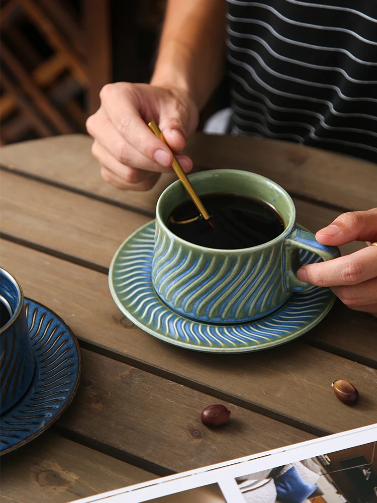 Simple Nordic Luxury European Home Ceramic Coffee Cup Tea Set Afternoon Tea Office Retro Flower Tea Ceramic Cup Couple Mug