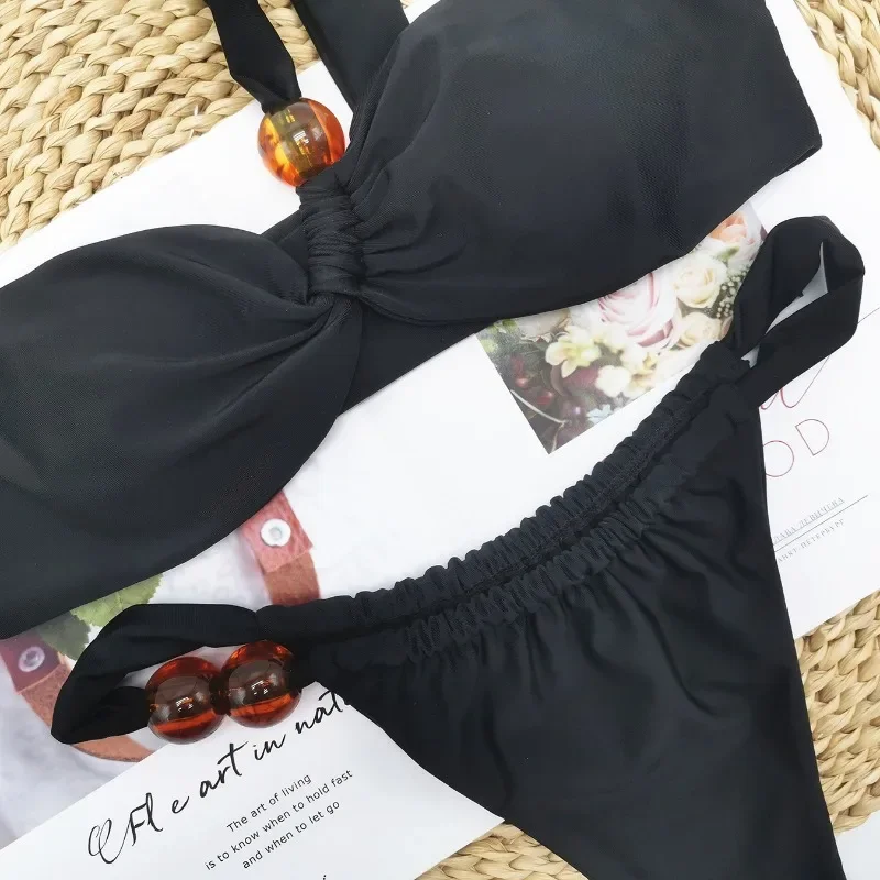 2025 New Styles Women  One Shoulder Low Waisted Bikini Swimsuit Sexy Beads Women Bikini Sets Swimwear Women Two Pieces Bikini