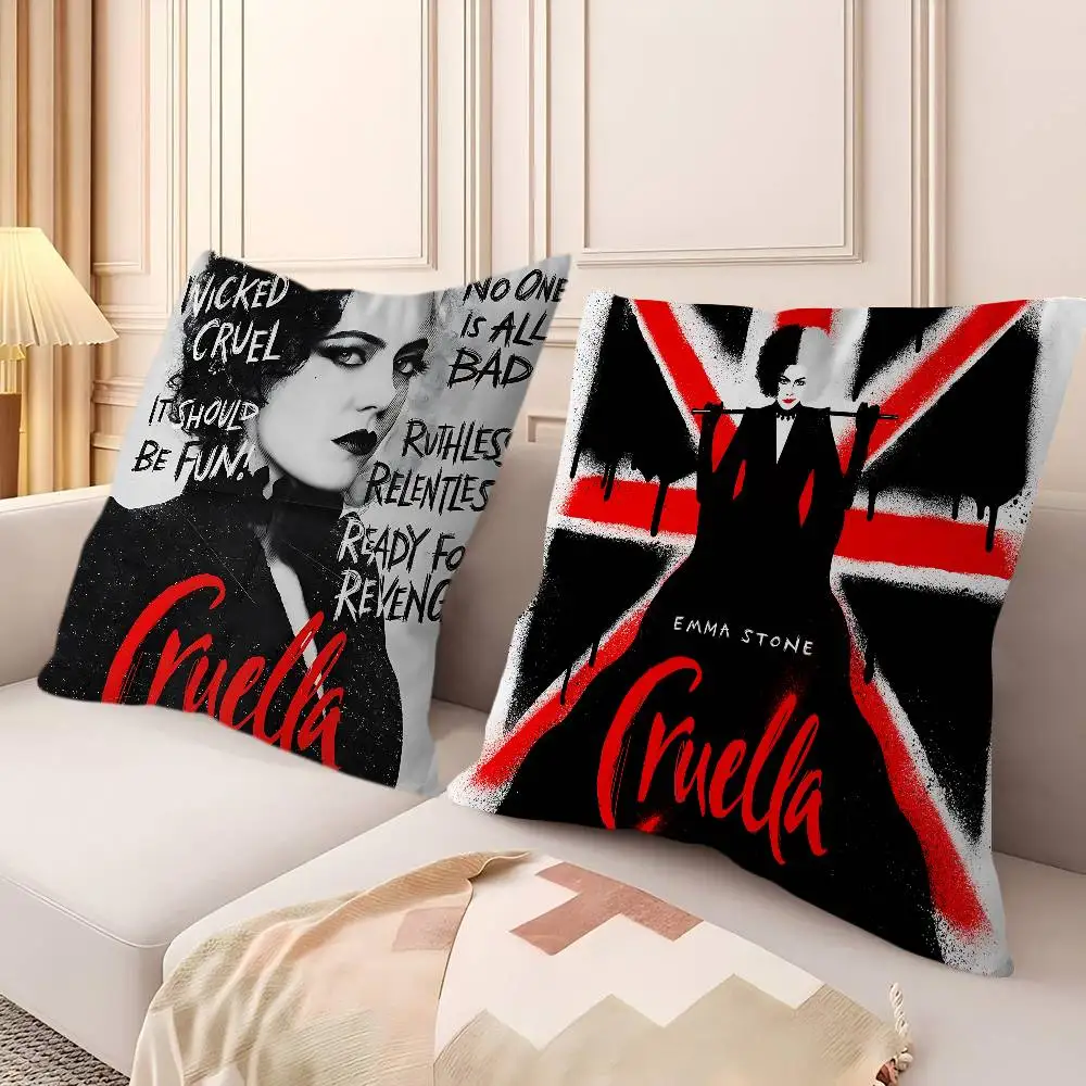 C-CRUELLA EMMA حجر الفيلم الكلاسيكي وسادة تغطي الكرتون أريكة ديكور المنزل الطباعة على الوجهين قصيرة أفخم غطاء الوسادة