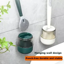 Silicone Toilet Brushes With Holder Set Wall-Mounted Long Handled Toilet Cleaning Brush Modern Hygienic Bathroom Accessories