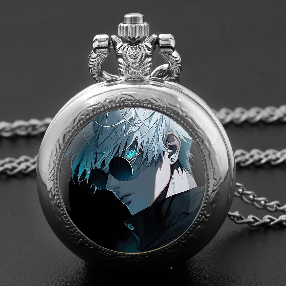 

Карманные часы Satoru Gojo Design — кварцевые стеклянные куполообразные + прочная цепочка, прозрачный арабский циферблат, уникальный подарок для любителей дзюдзюцу кайсен