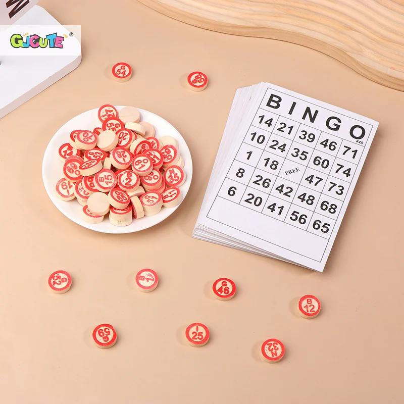 40Pcs Bingo Cards Easy Read 75 Numbers Chips Card Game Board Game Activity Intelligence Educational Bingo Toys For Kids