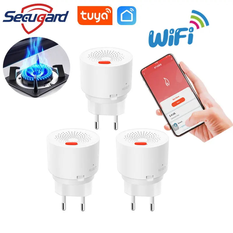 Tuya Wifi Gasdetector Lpg Gaslek Sensor Lek Detectoren Groothandel Smart Home Security Alarm Eu/Ons/uk Plug Optioneel
