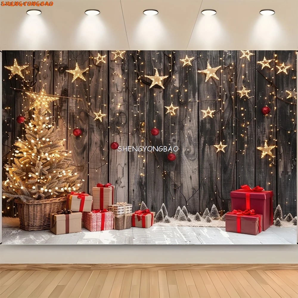 SHENGYONGBAO 크리스마스 날 장식 거실 사진 배경, 새해 휴일 벽난로, 실내 파티 배경 JS-06