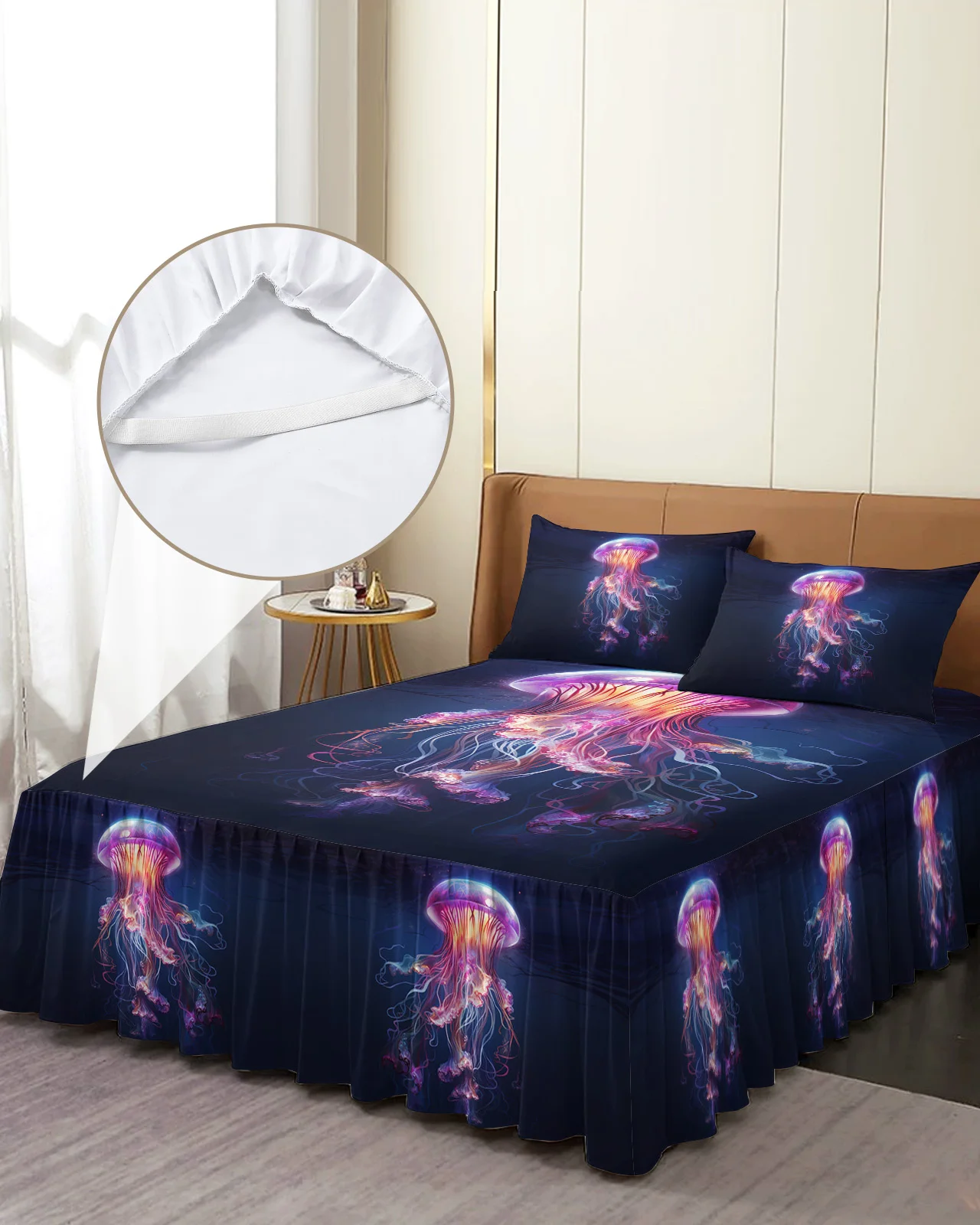 

Jellyfish Gradient Bed Skirt Elastic Fitted Bedspread With Pillowcases Bed Protector Mattress Cover Bedding Set Bed Sheet