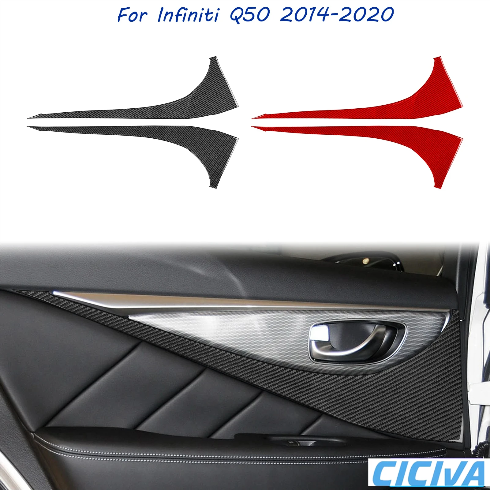 

For Infiniti Q50 2014-2020 Auto Rear Door Handle Panel Soft Carbon Fiber Car Decoration Interior Accessories Cover Stickers Trim