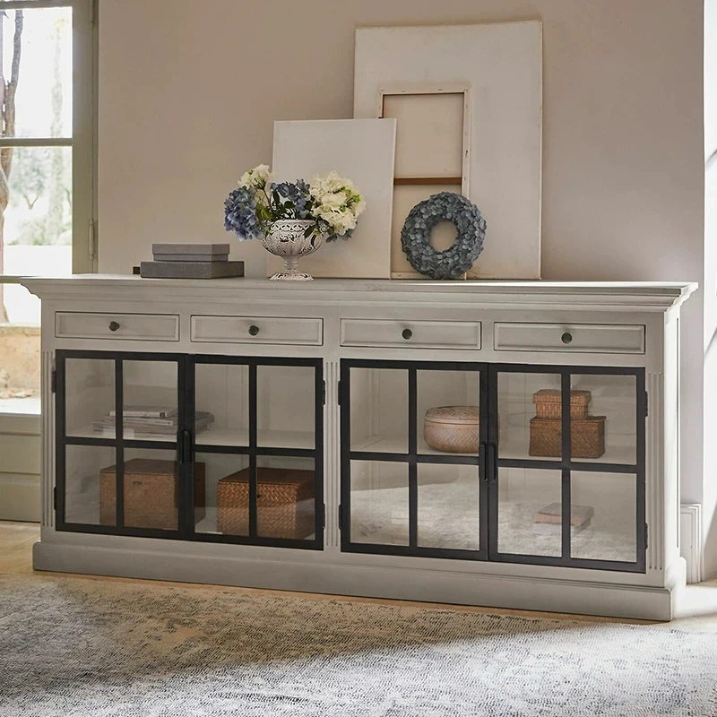 

American contrasting color solid wood dining side cabinet kitchen small apartment dish storage French retro wall storage